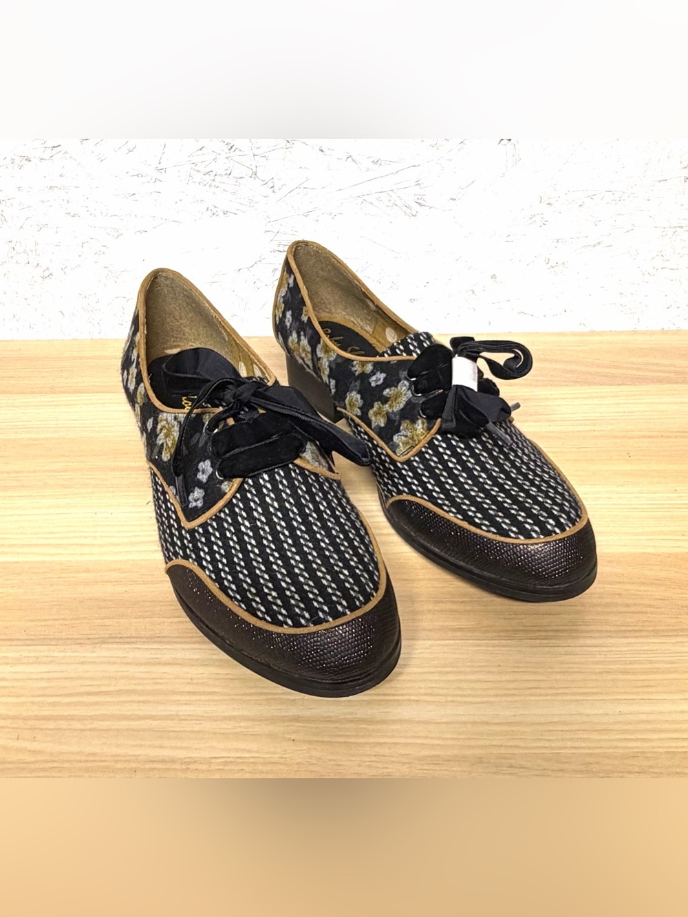Ruby Shoo Micah Black Tweed Floral Lace Up Brogue - Picture 2 of 7